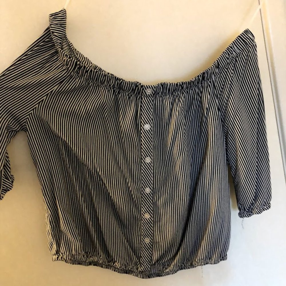 Blue Striped Over the Shoulder Blouse